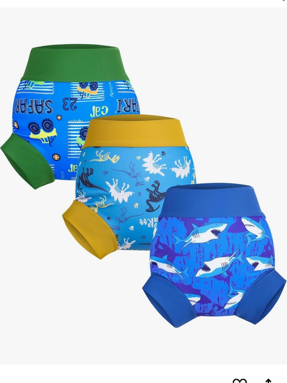 MooMoo Designs Blue & Green & Yellow Kids Swim Diaper Covers 3-Pack